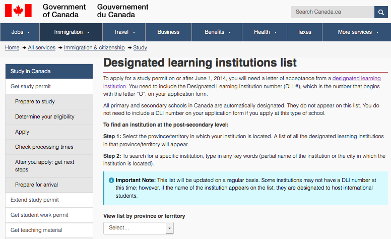 Designated Learning Institutions List